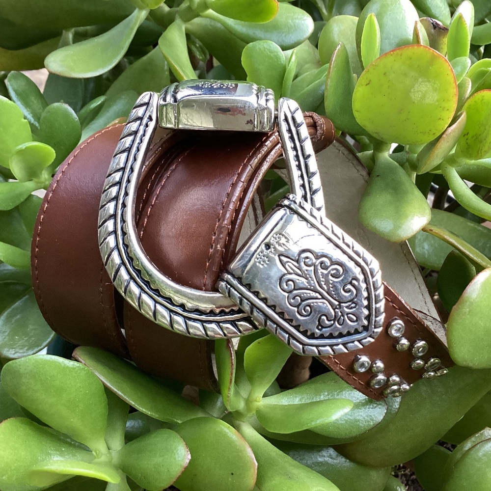 Brown Leather Western Bling Belt